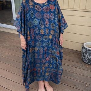 Smithsonian Institution VTG Dark Blue/Gold Print Kaftan Dress XXL Rayon